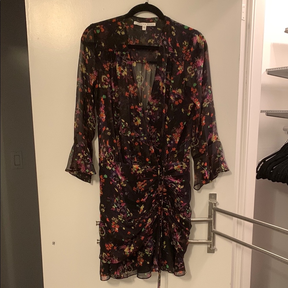 Floral Black Silk Dress